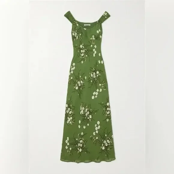 NEW, Reformation Demy Floral-Print Georgette Midi Dress in Green Sz M #MD1426 - Picture 2 of 10